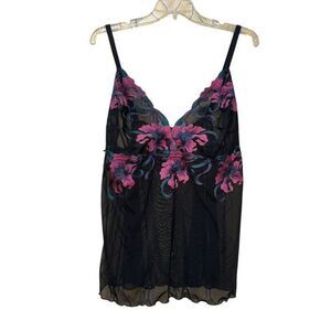 Cacique Women 22‎ WICKED  FLORAL Embroidered SHEER BABYDOLL Chemise & Bottom set